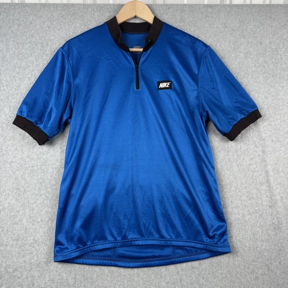 Vintage Nike Shirt Mens M Blue 1/4 Zip Pullover Jersey Cycling Pockets 90s USA - Picture 1 of 9
